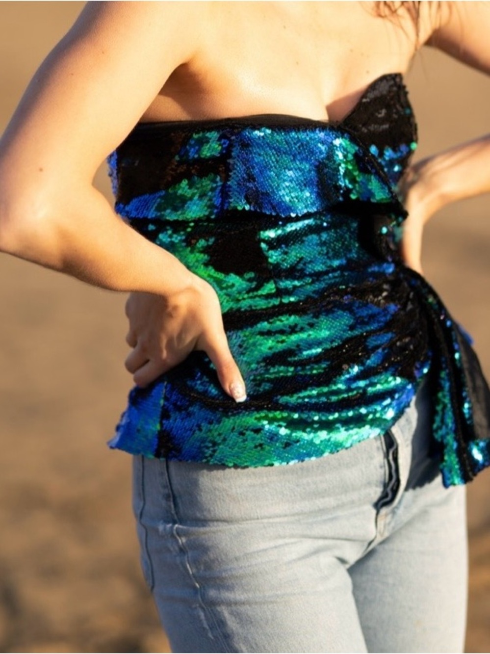 Parker Strapless Sequin Camisole — Blue Green Black